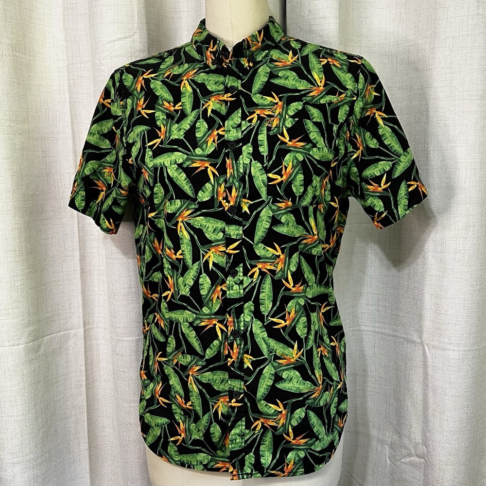 Carbon Mens‎ Medium Short Sleeve Shirt Casual Hawaiian Bird Of Paradise Vacation